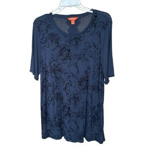 Deep blue overlayed with a black floral design by Joe Fresh xl